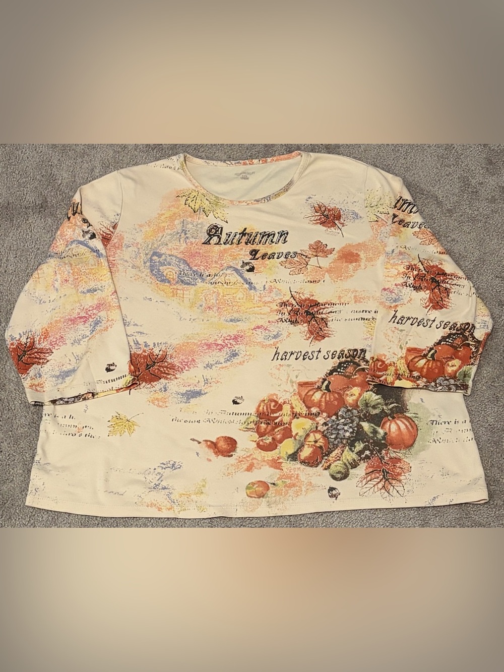 Allison Daley Womens Fall Harvest Season Autumn Leaves 3/4 Sleeve Shirt Sz Large